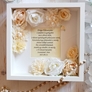 Szülőköszöntő Menyasszonyos selyemvirágos kép, Esküvő, Emlék & Ajándék, Szülőköszöntő ajándék, Virágkötés, MESKA