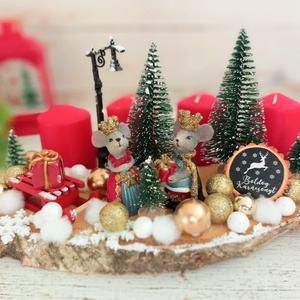 Egérkék karácsonya faszelet asztaldísz - karácsony - adventi díszek - adventi koszorú - Meska.hu