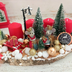 Egérkék karácsonya faszelet asztaldísz - karácsony - adventi díszek - adventi koszorú - Meska.hu