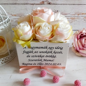 Nagymama selyemvirág virágbox - esküvő - emlék & ajándék - szülőköszöntő ajándék - Meska.hu