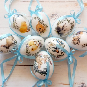Húsvéti nyuszis tojások kék, Otthon & Lakás, Dekoráció, Dísztárgy, Decoupage, transzfer és szalvétatechnika, MESKA