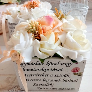Testvér köszönetajándék habrózsa virágbox, Esküvő, Emlék & Ajándék, Köszönőajándék, Decoupage, transzfer és szalvétatechnika, Virágkötés, MESKA
