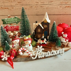 Hóemberkés világító házikós adventi fa törzs - karácsony - adventi díszek - adventi koszorú - Meska.hu