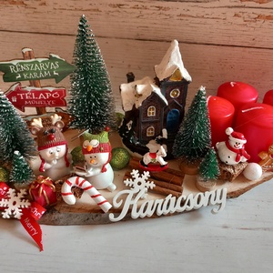 Hóemberkés világító házikós adventi fa törzs - karácsony - adventi díszek - adventi koszorú - Meska.hu