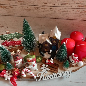 Hóemberkés világító házikós adventi fa törzs - karácsony - adventi díszek - adventi koszorú - Meska.hu