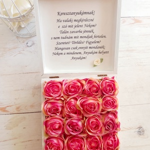Keresztanyukás köszönetajándék virágos ládika, Esküvő, Emlék & Ajándék, Köszönőajándék, Decoupage, transzfer és szalvétatechnika, MESKA