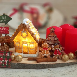 Mézis világító mézeskalács házikós adventi dísz, Karácsony, Adventi díszek, Adventi asztaldísz, Virágkötés, MESKA