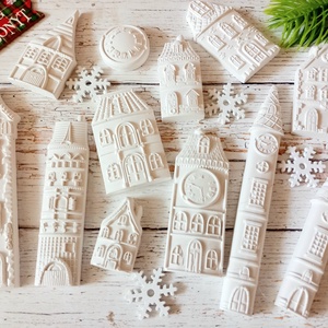  Kerámia házikó garnitúra 12 db, Karácsony, Karácsonyi lakásdekoráció, Karácsonyi falu, házikó, Gipszöntés, MESKA