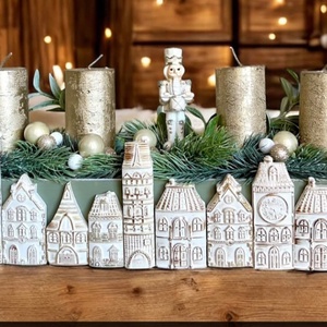  Kerámia házikó garnitúra 12 db - karácsony - karácsonyi lakásdekoráció - karácsonyi falu, házikó - Meska.hu