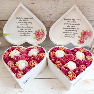 Sziv szeretet köszönőajándék párban, Esküvő, Emlék & Ajándék, Szülőköszöntő ajándék, Decoupage, transzfer és szalvétatechnika, Virágkötés, MESKA