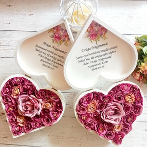 Szív Nagymamás szöveges virágbox, Esküvő, Emlék & Ajándék, Szülőköszöntő ajándék, Decoupage, transzfer és szalvétatechnika, Virágkötés, MESKA