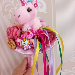 Unikornis plüss ballagási csokor - otthon & életmód - virágdekoráció - virágok - virágcsokor - Meska.hu
