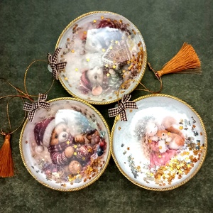 Mesés nosztalgia gömbök., Karácsony, Karácsonyi lakásdekoráció, Karácsonyfadíszek, Decoupage, transzfer és szalvétatechnika, MESKA