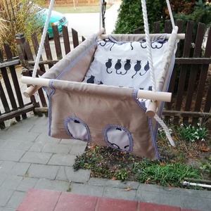 100% pamut drapp-szürke cicás hinta -  - Meska.hu