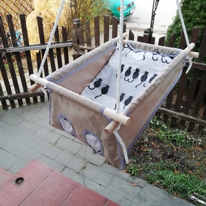100% pamut drapp-szürke cicás hinta -  - Meska.hu