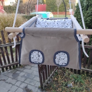 100% pamut drapp-kék dínós hinta - Meska.hu