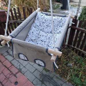 100% pamut drapp-kék dínós hinta - játék & sport - hinta & kerti játék - Meska.hu