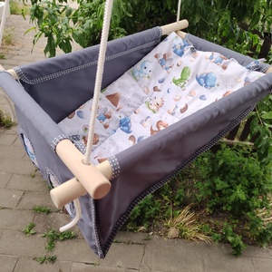 100 % pamut szürke-szürke dínós hinta - játék & sport - hinta & kerti játék - Meska.hu