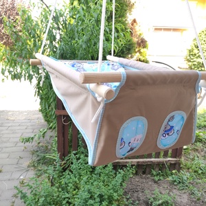 100 % pamut drapp -kék macis hinta - játék & sport - hinta & kerti játék - Meska.hu