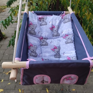 100 % pamut szürke-szürke macis hinta kislányoknak - játék & sport - hinta & kerti játék - Meska.hu