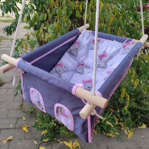 100 % pamut szürke-szürke macis hinta kislányoknak - játék & sport - hinta & kerti játék - Meska.hu