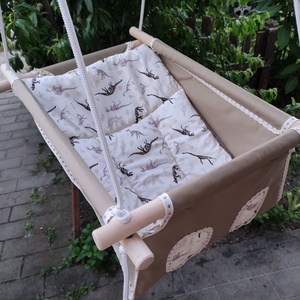 100% pamut drapp-bézs dinós hinta - játék & sport - hinta & kerti játék - Meska.hu