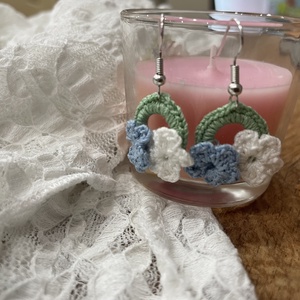 Romantikus virágos horgolt fülbevaló � pasztell árnyalatok, Ékszer, Fülbevaló, Lógós kerek fülbevaló, Horgolás, MESKA
