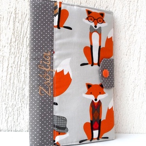 Rókás egészségügyi kiskönyv borító - textil eü borító hímzett névvel - otthon & életmód - papír, írószer - könyv- és füzetborító - Meska.hu