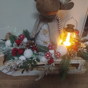 Szarvas szánkón - karácsony - karácsonyi lakásdekoráció - karácsonyi lakásdíszek - Meska.hu