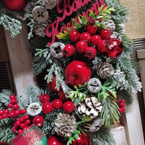 Piros  ajtódísz - karácsony - adventi díszek - adventi ajtódísz - Meska.hu