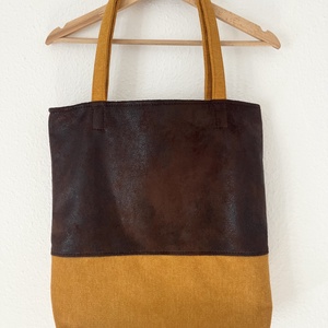 Barna bőr hatású és mustár sárga tote bag - Meska.hu