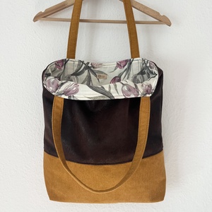Barna bőr hatású és mustár sárga tote bag - táska & tok - kulcstartó & táskadísz - kulcstartó - Meska.hu