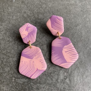 Purple and pink geometric , Ékszer, Fülbevaló, Lógó fülbevaló, Gyurma, MESKA