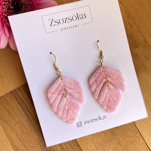 Pink Marble Leaves, Ékszer, Fülbevaló, Lógó fülbevaló, Gyurma, MESKA