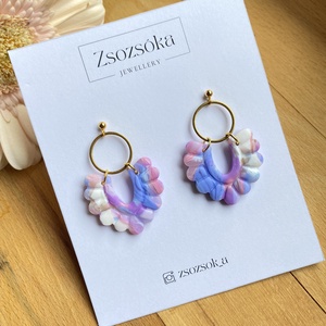 Purple Sky Marble Flower, Ékszer, Fülbevaló, Lógó fülbevaló, Gyurma, MESKA