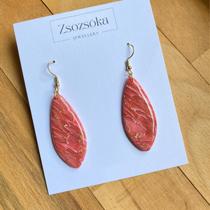 Red Marble Leaves, Ékszer, Fülbevaló, Lógó fülbevaló, Gyurma, MESKA
