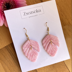 Pink Marble Leaves, Ékszer, Fülbevaló, Lógó fülbevaló, Gyurma, MESKA