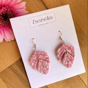 Pink Marble Leaves, Ékszer, Fülbevaló, Lógó fülbevaló, Gyurma, MESKA