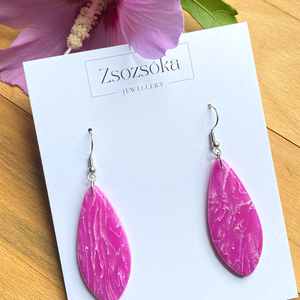 Fuchsia Marble Leaves, Ékszer, Fülbevaló, Lógó fülbevaló, Gyurma, MESKA