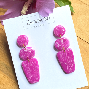 Fuchsia Marble Geometrics, Ékszer, Fülbevaló, Lógó fülbevaló, Gyurma, MESKA