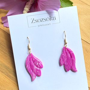 Fuchsia Marble Petals, Ékszer, Fülbevaló, Lógó fülbevaló, Gyurma, MESKA