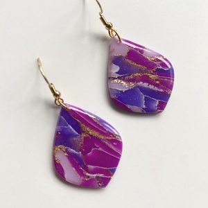 Deep purple and Pink Teardrop, Ékszer, Fülbevaló, Lógó fülbevaló, Gyurma, MESKA