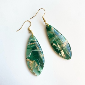 Green and Gold Leaves, Ékszer, Fülbevaló, Lógó fülbevaló, Gyurma, MESKA