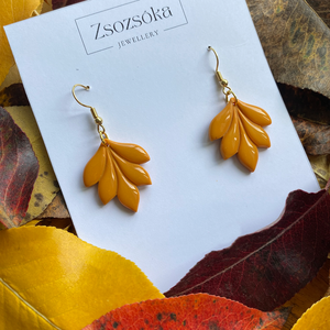 Ocher Leaves, Ékszer, Fülbevaló, Lógó fülbevaló, Gyurma, MESKA