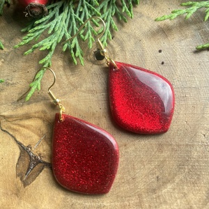 Red Christmas Teardrop, Ékszer, Fülbevaló, Lógó fülbevaló, Gyurma, MESKA
