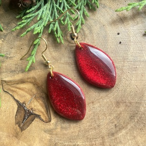 Red Christmas Little Leaves, Ékszer, Fülbevaló, Lógó fülbevaló, Gyurma, MESKA