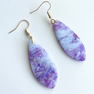 Purple and Blue Leaves, Ékszer, Fülbevaló, Lógó fülbevaló, Gyurma, MESKA