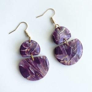 Deep Purple Marble Oval, Ékszer, Fülbevaló, Lógó fülbevaló, Gyurma, MESKA