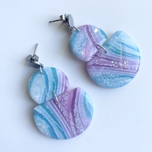 Purple and Blue Oval, Ékszer, Fülbevaló, Lógó fülbevaló, Gyurma, MESKA