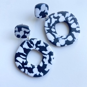 Black and White Square, Ékszer, Fülbevaló, Lógó fülbevaló, Gyurma, MESKA